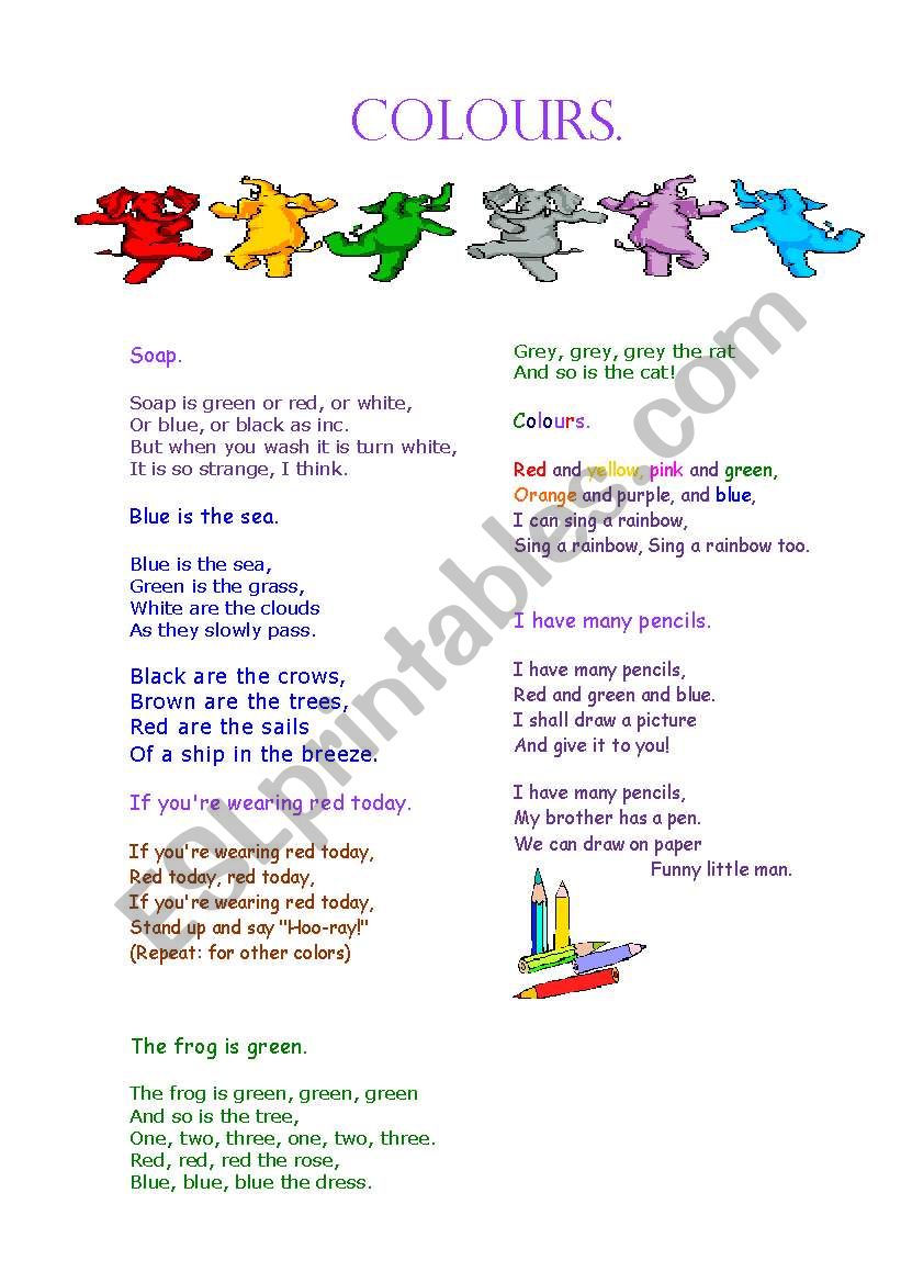 poems about colours))) worksheet