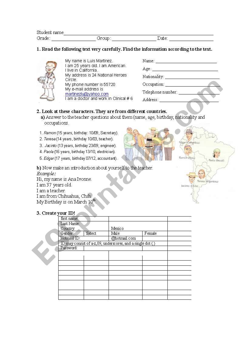 Quiz about personal identification