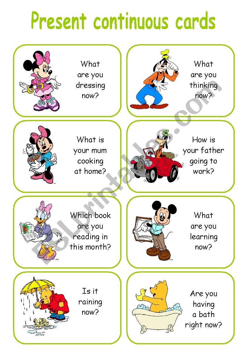 PRESENT CONTINUOUS CARDS 1/2 worksheet