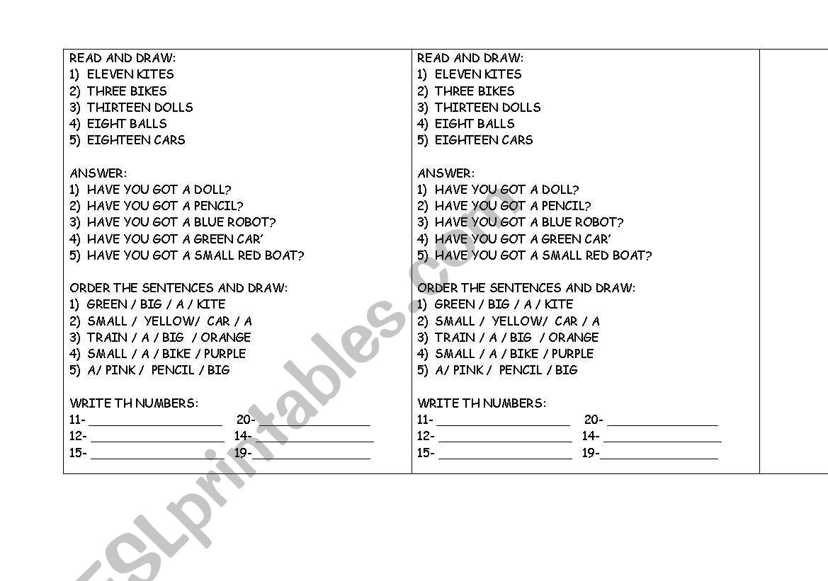 NUMBERS 1- 20 worksheet