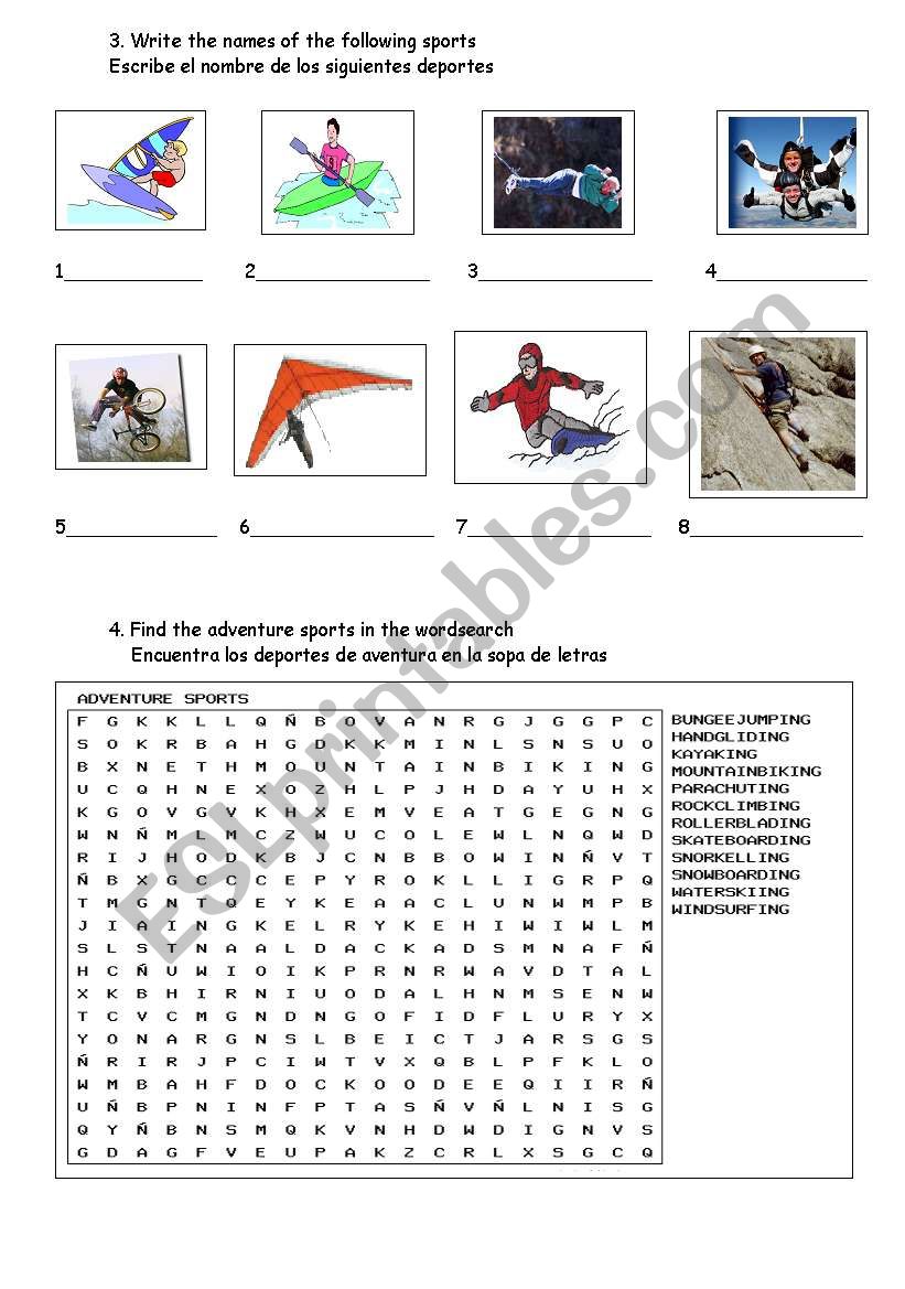 ADVENTURE SPORTS 3 OF 4 worksheet