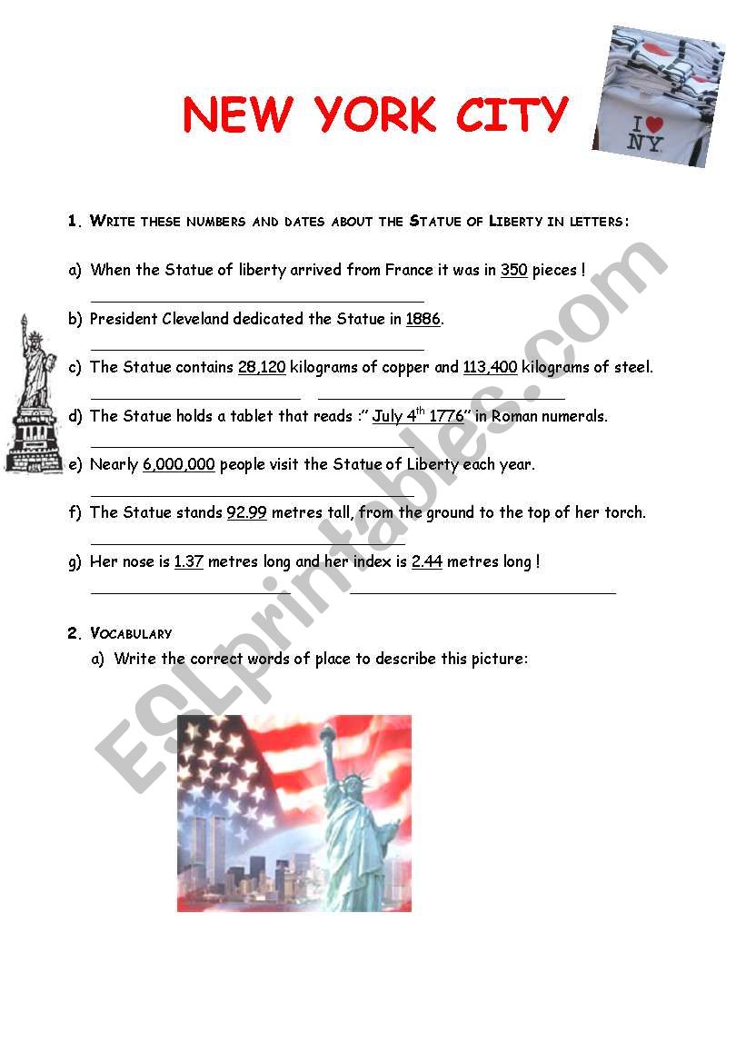 3 PAGES - NEW YORK CITY : grammar and vocabulary exercises