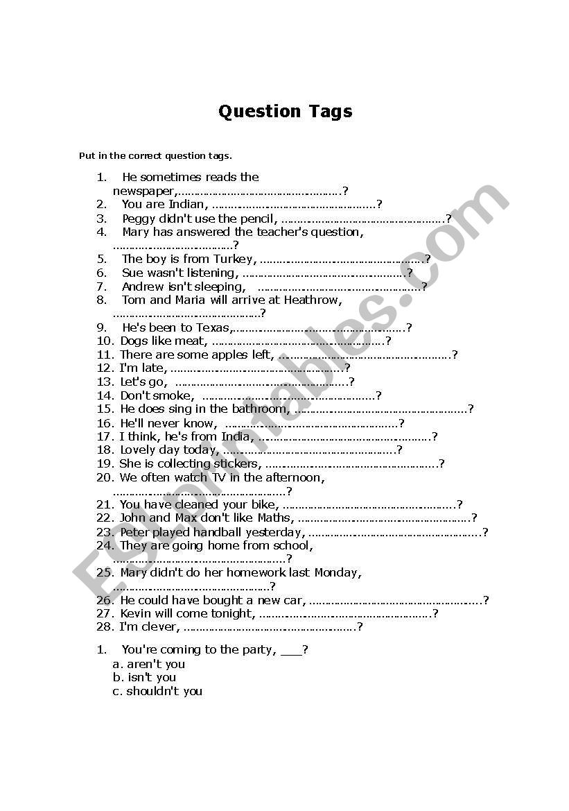 Tag questions worksheet