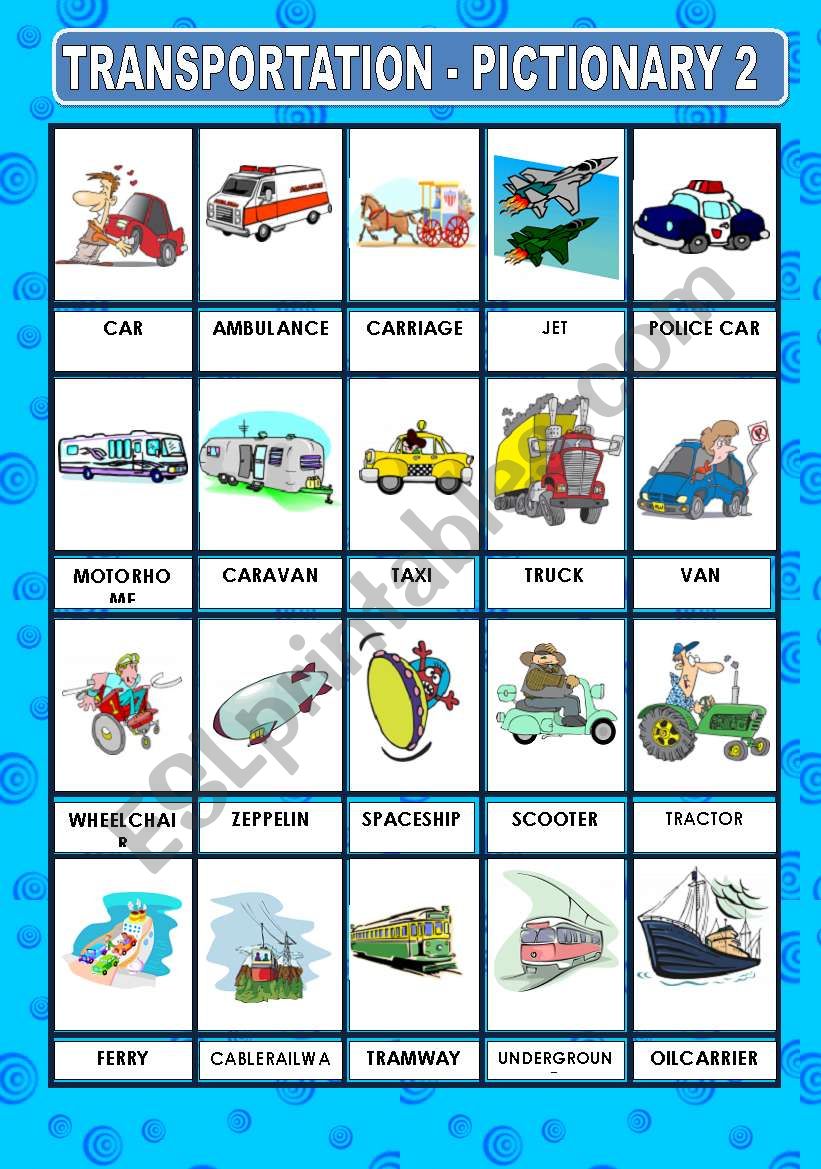 TRANSPORTATION - PICTIONARY 2 worksheet