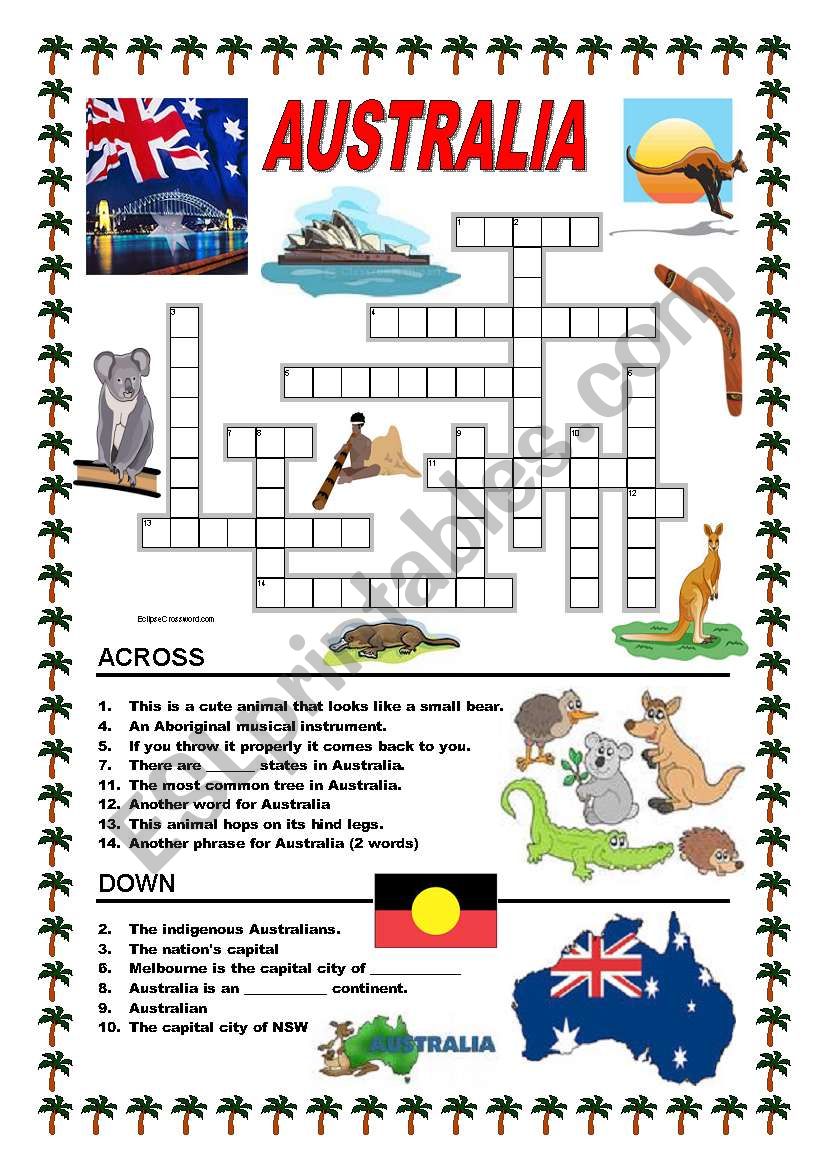 Australia - crossword No. 2 worksheet