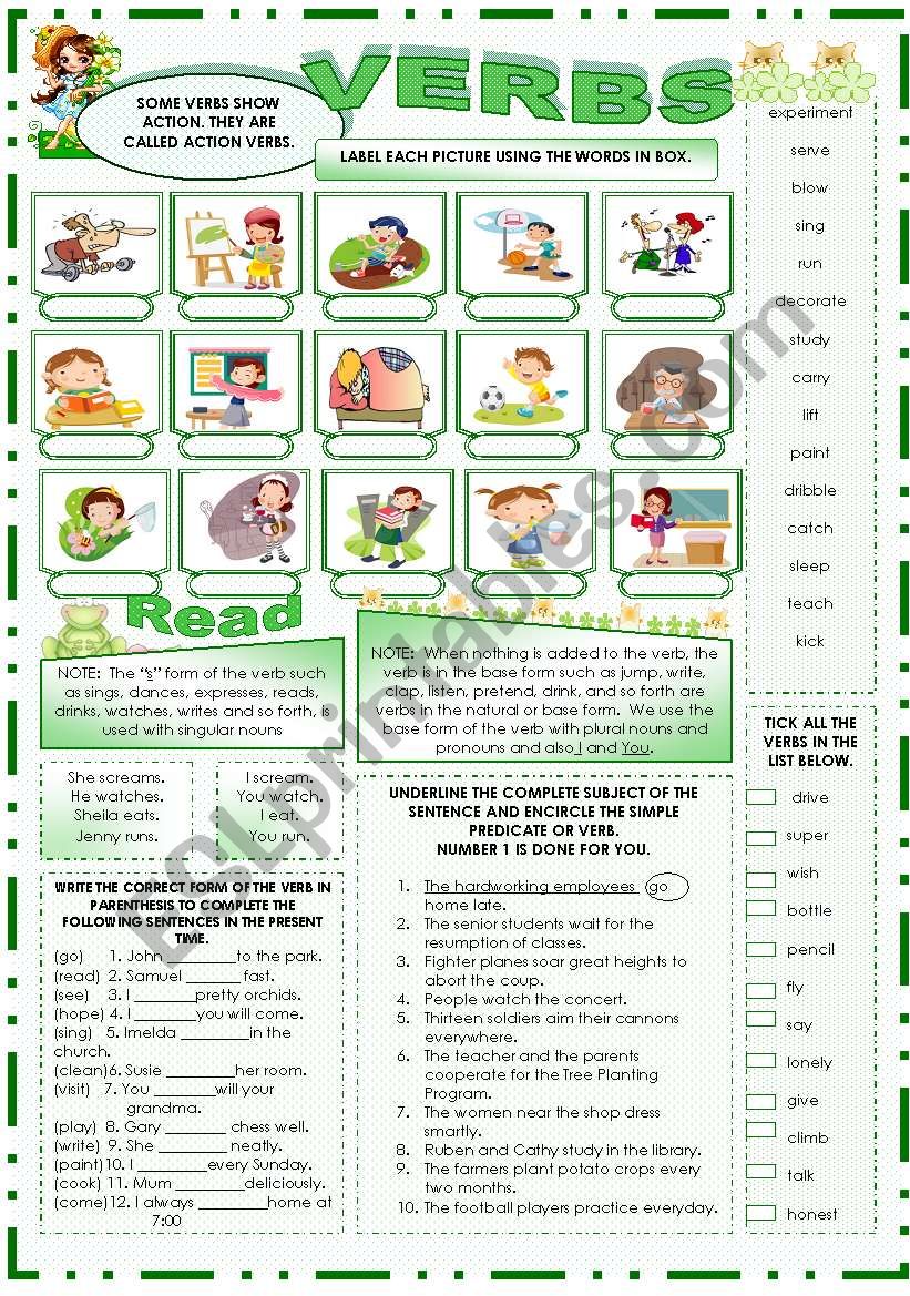 VERBS worksheet