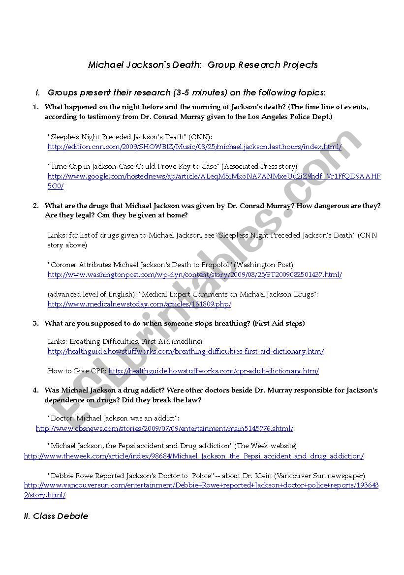Group Research Project: Michael Jackson´s Death