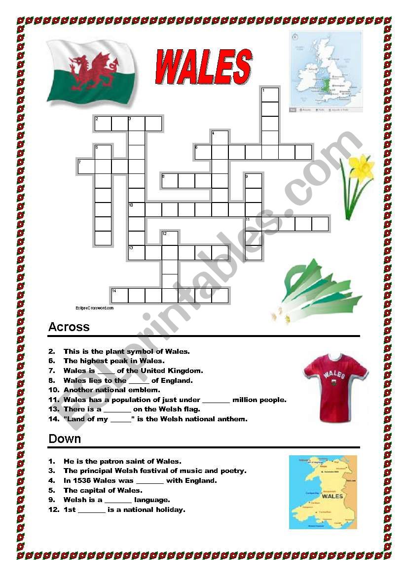 Wales - crossword worksheet