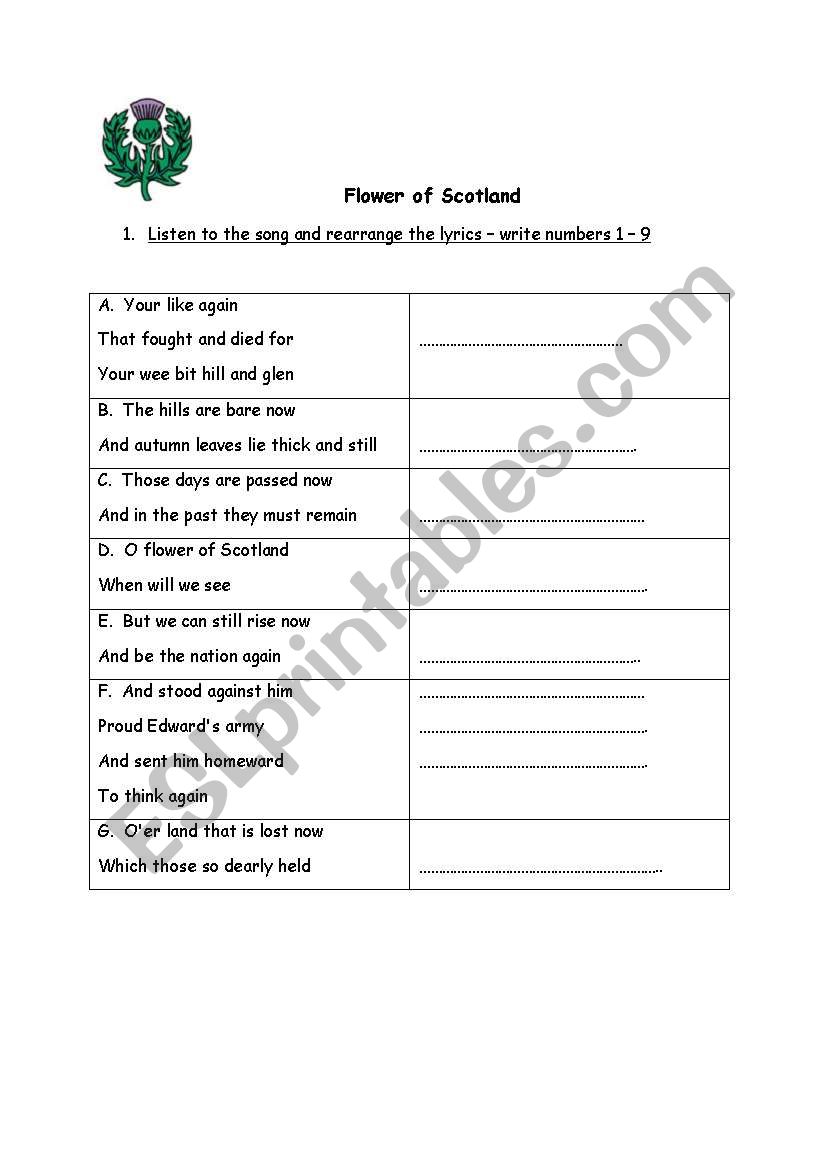Flower of Scotland worksheet