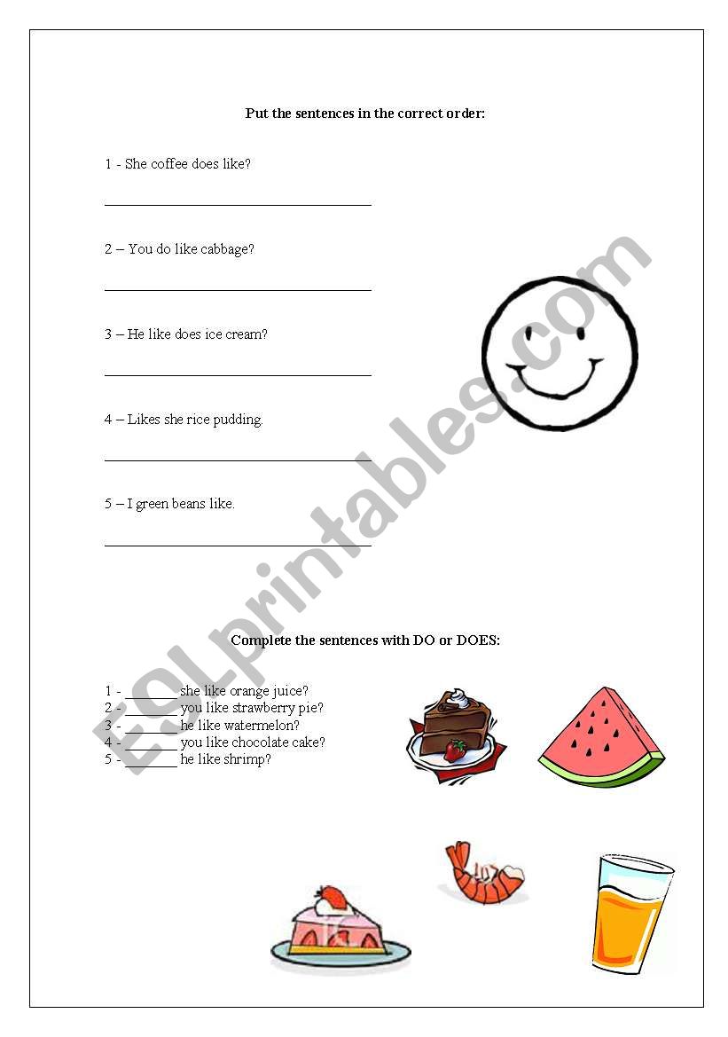 Correct Order  worksheet