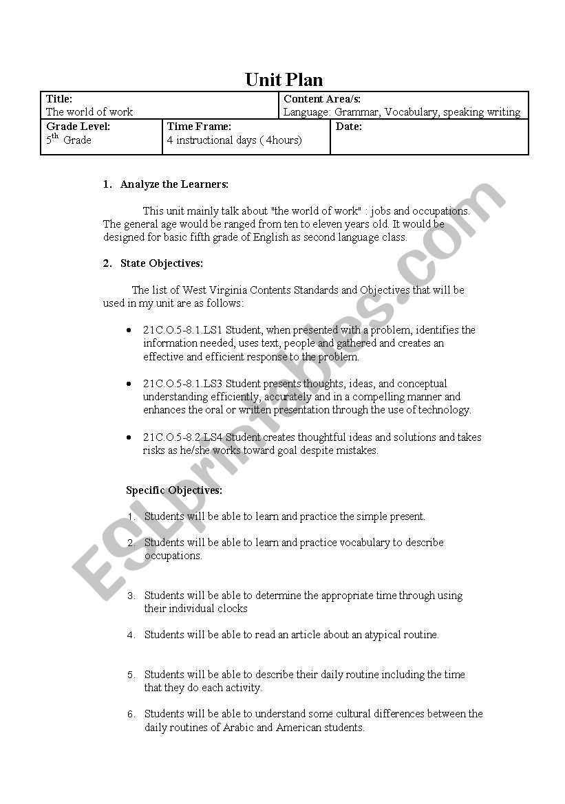 World of work worksheet