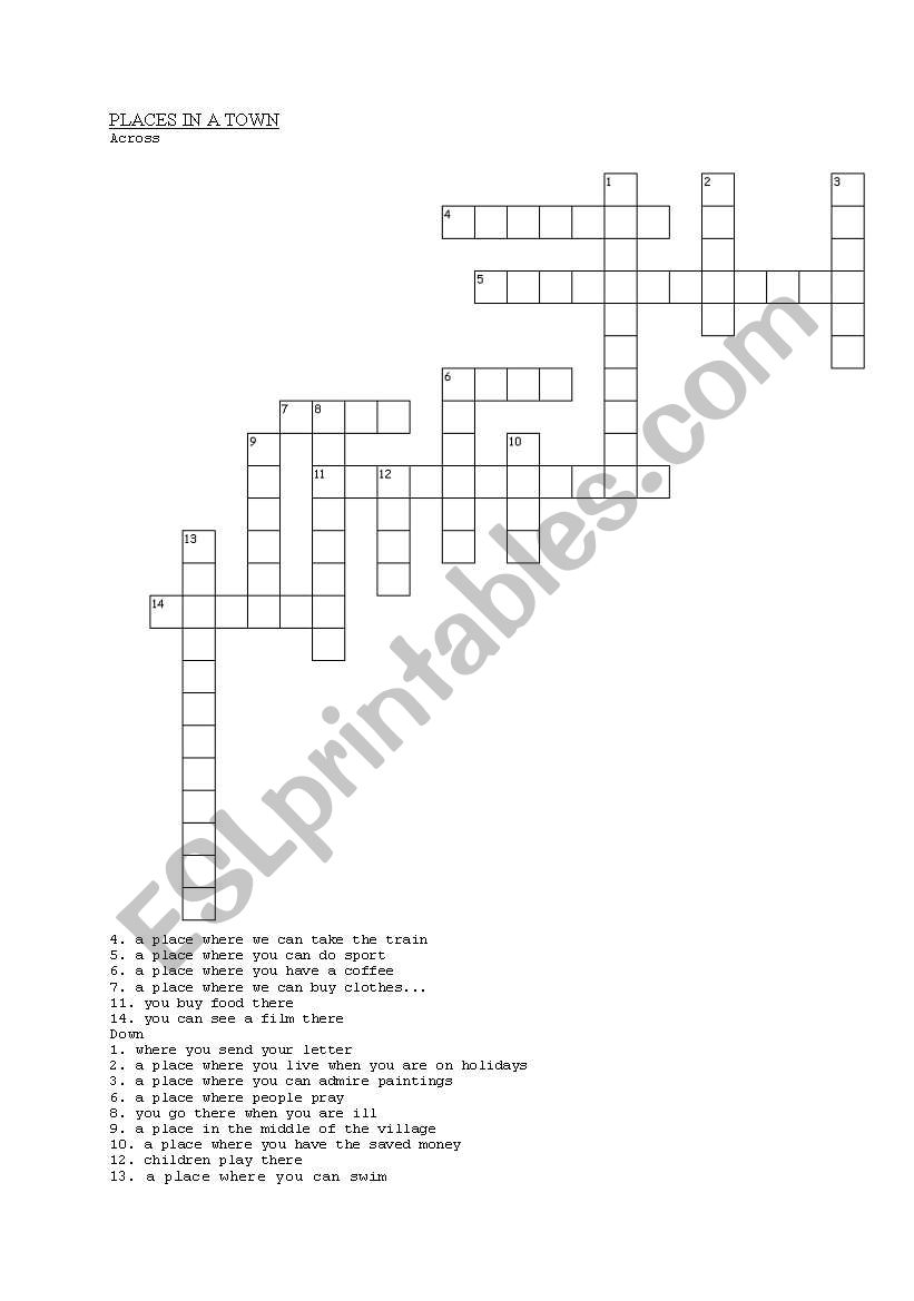 Places in a town (with key) worksheet