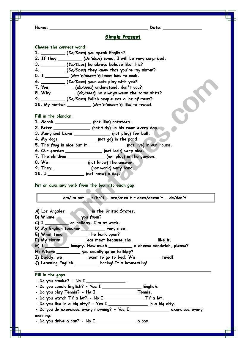 Simple Present - Exercises 1 worksheet