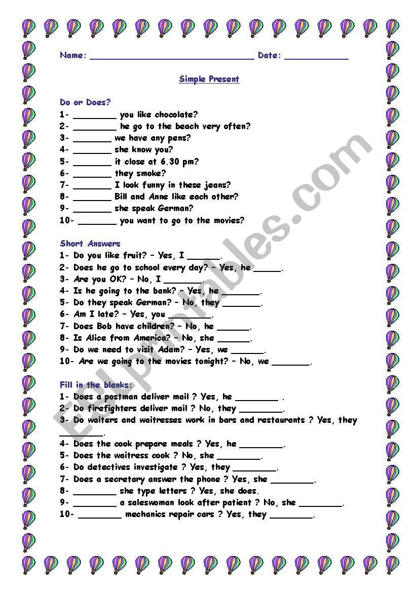 Simple Present - Exercises 2 worksheet