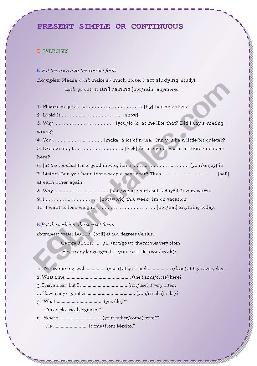 PRESENT SIMPLE OR CONTINUOUS? worksheet