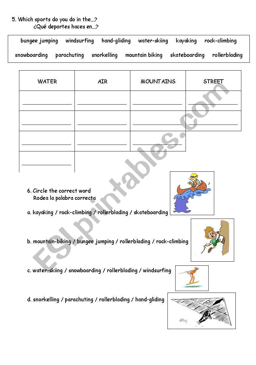 ADVENTURE SPORTS 4 OF 4 worksheet