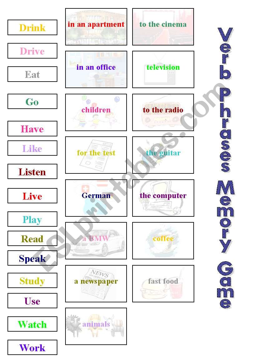 Memory Game: Verb Phrases worksheet