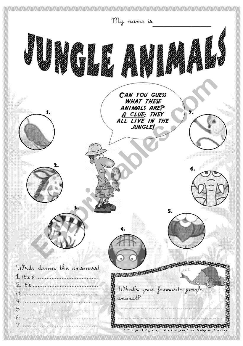 Jungle animals... guess! worksheet
