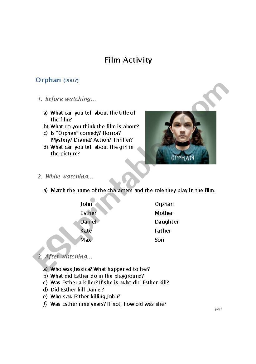 Orphan worksheet
