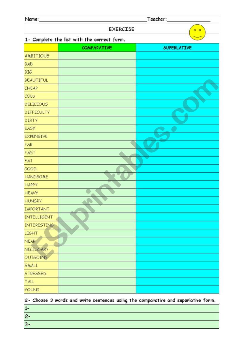 Comparative and Superlative form