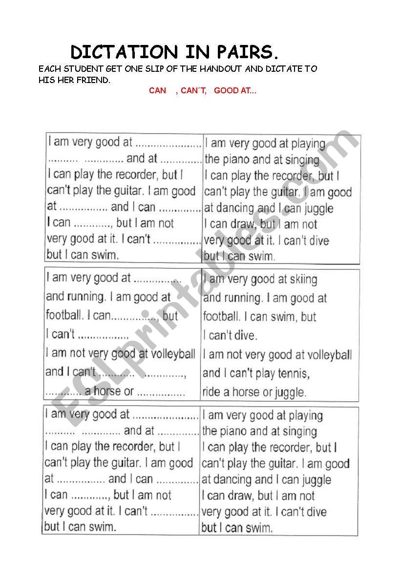 DICTATION IN PAIRS worksheet