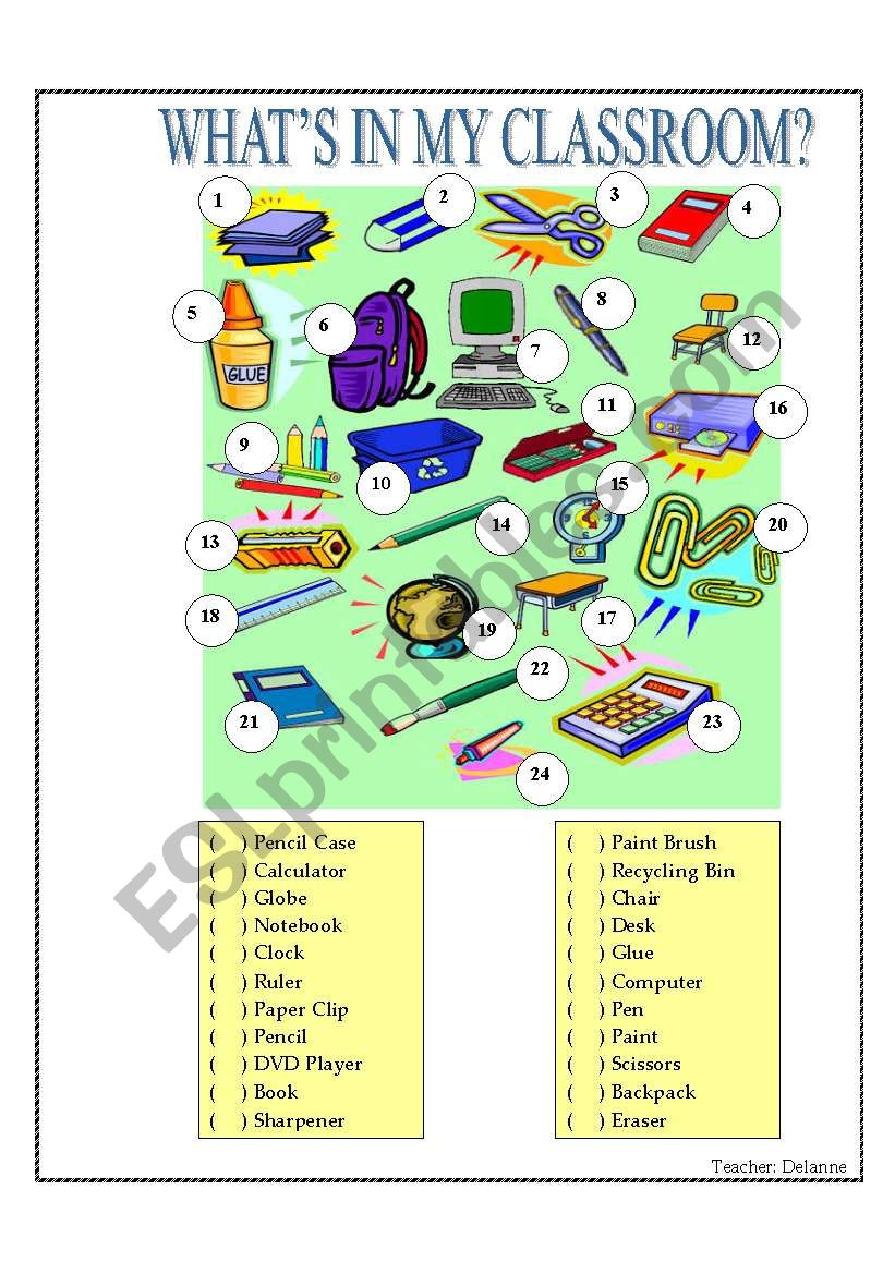 classroom objects worksheet