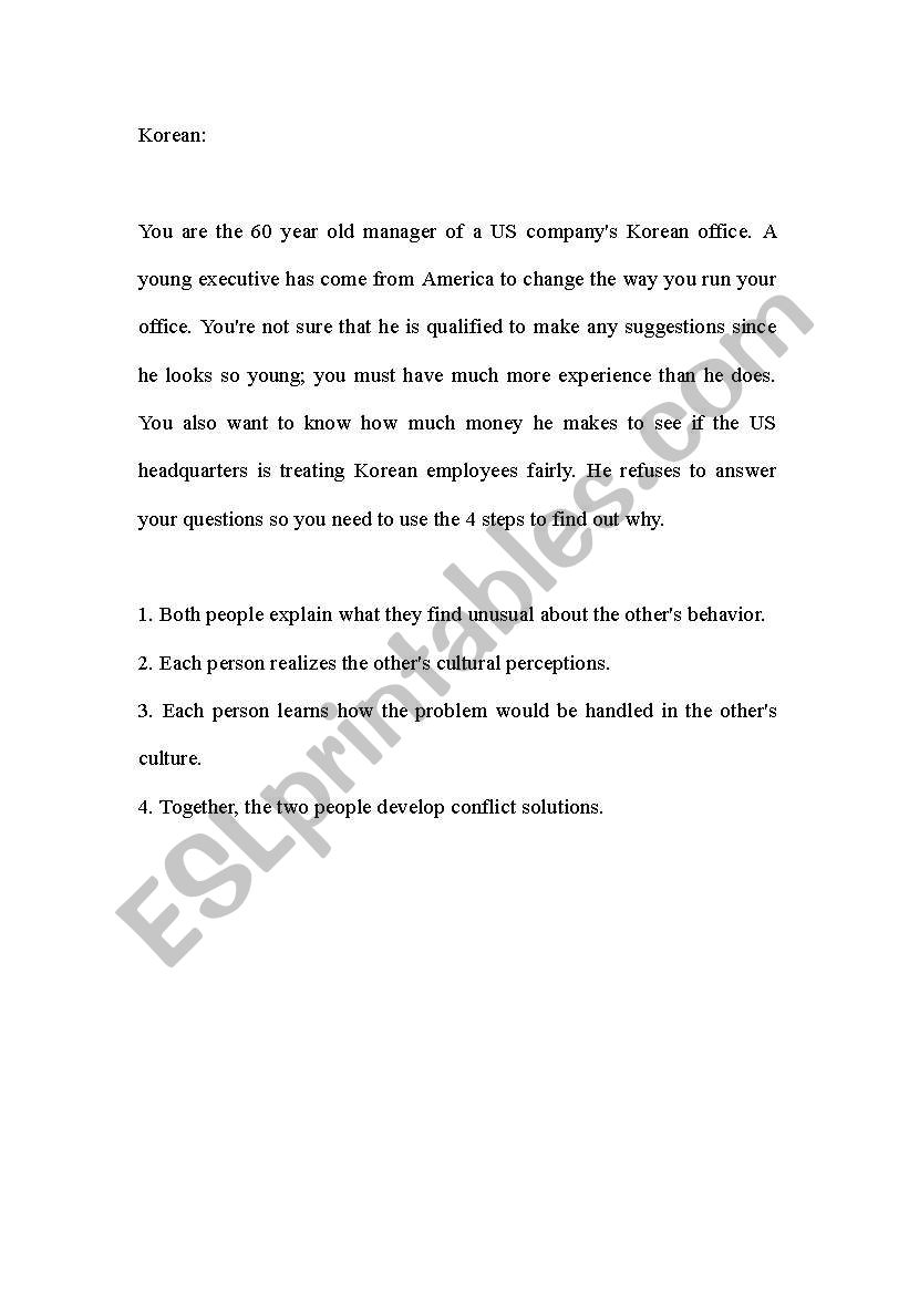 Korean and American worksheet