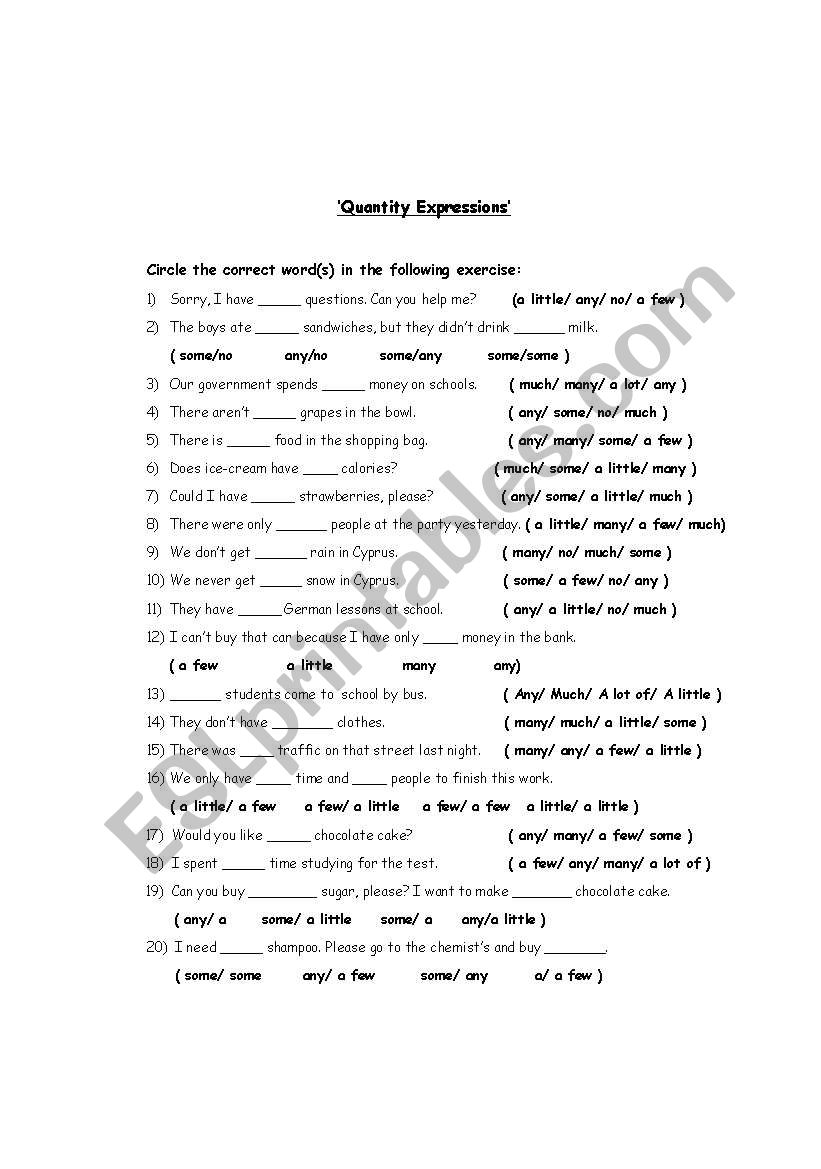 quantity expressions worksheet