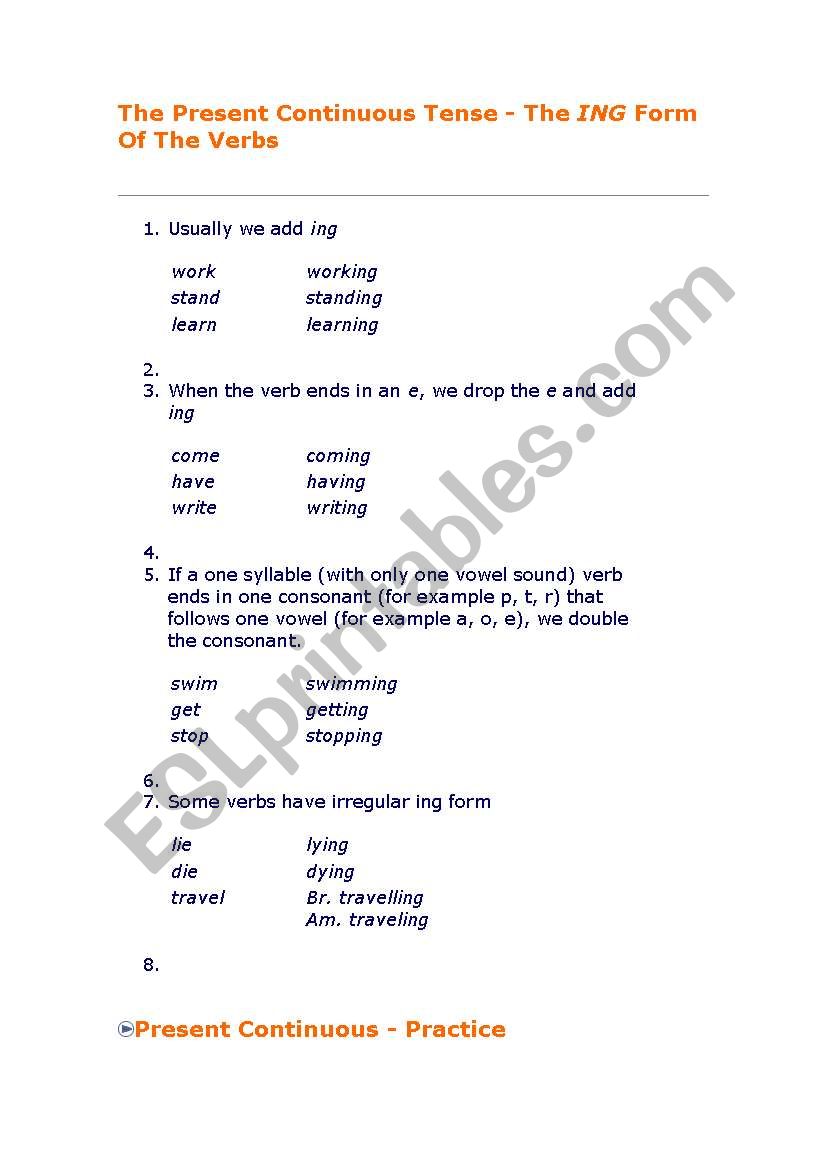 PRESENT CONTINOUS EXERCISE worksheet