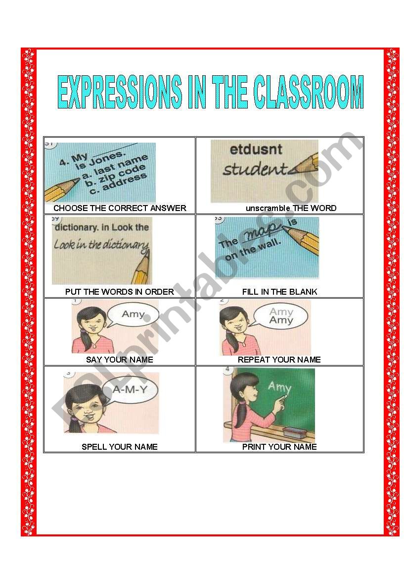 EXPRESSIONS IN THE CLASSROOM worksheet