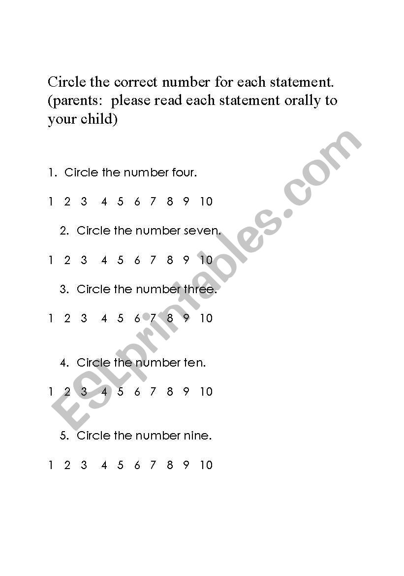 Identifying Numbers 1-10 worksheet