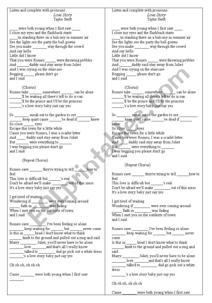 Love story - song activity worksheet