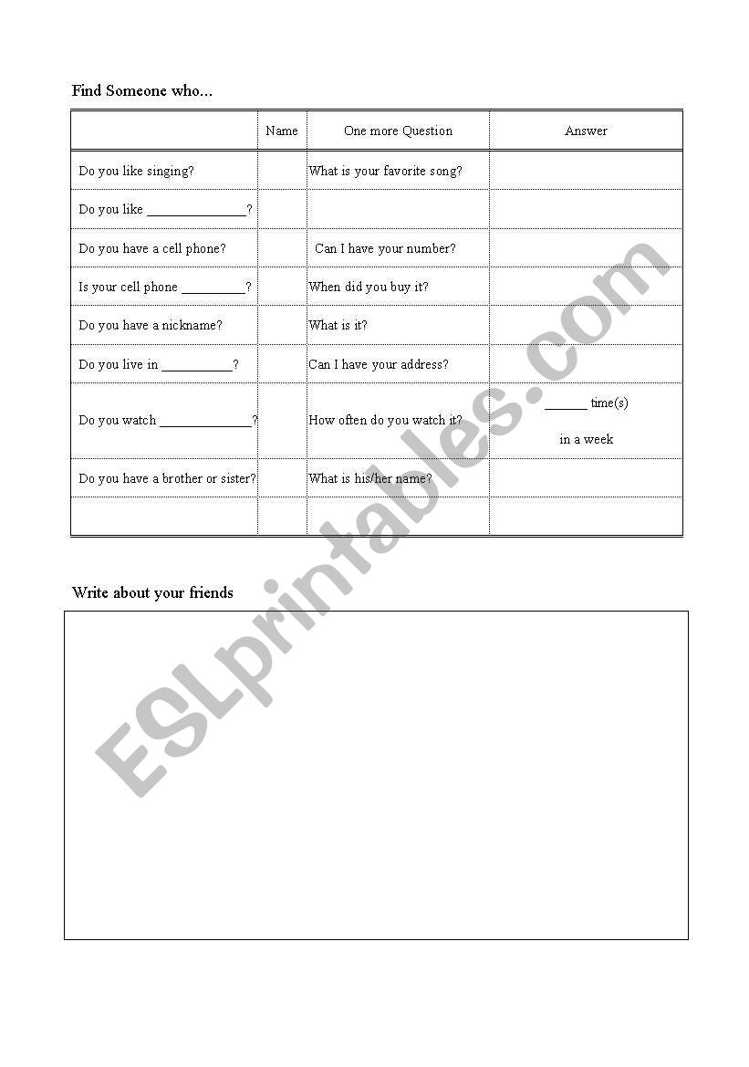 Find someone who worksheet