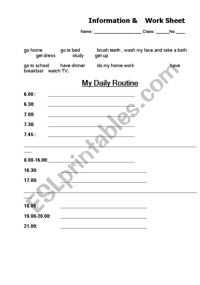 Writing Daily Routine worksheet