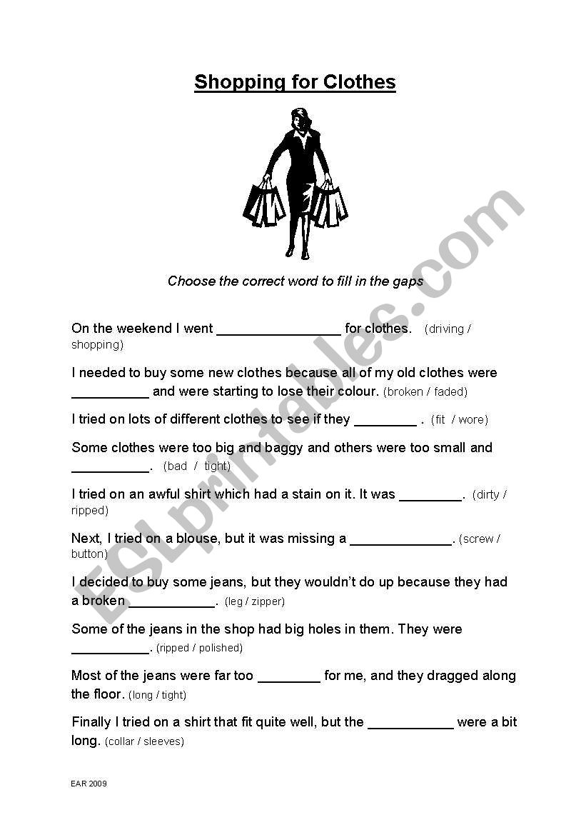 Shopping For Clothes Gap Fill worksheet
