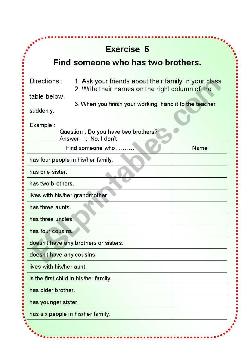 Find someone who... worksheet