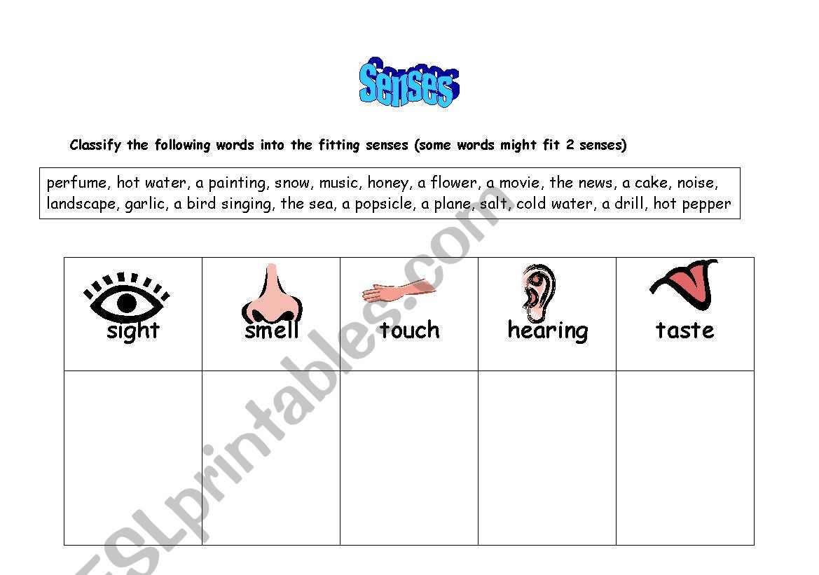 Senses  worksheet