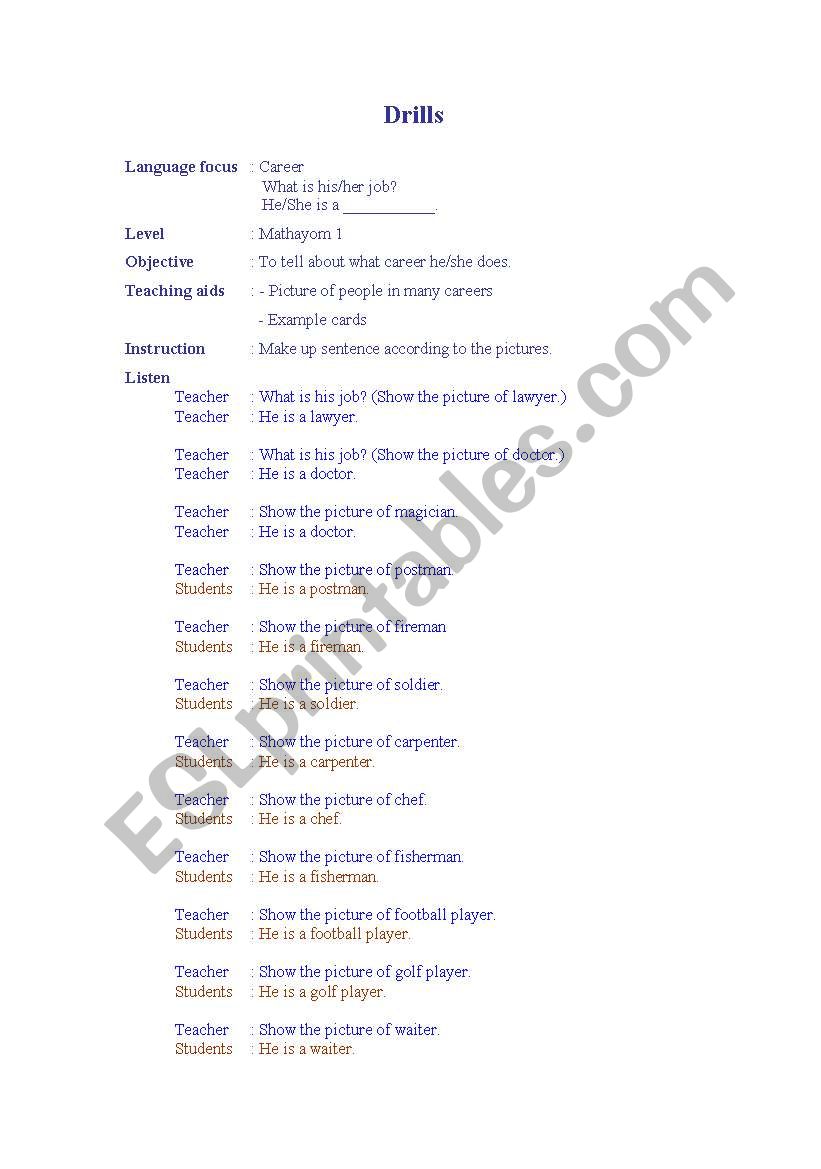 Drill: career worksheet