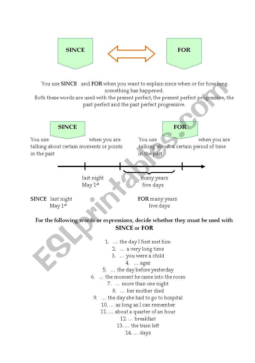 SINCE _ _ _ FOR worksheet