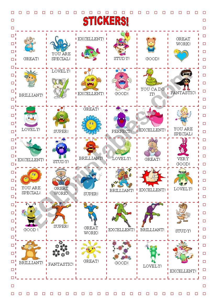 STICKERS worksheet