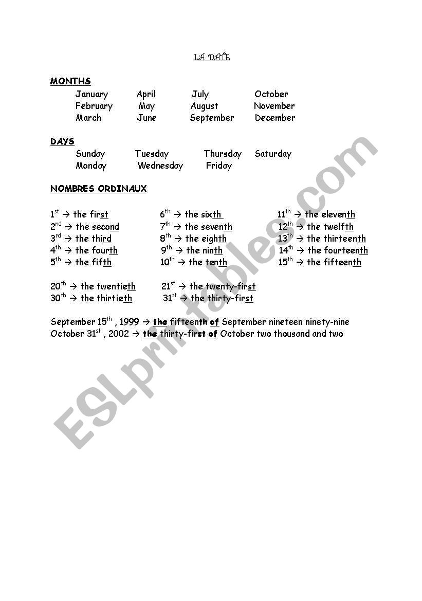 The date worksheet