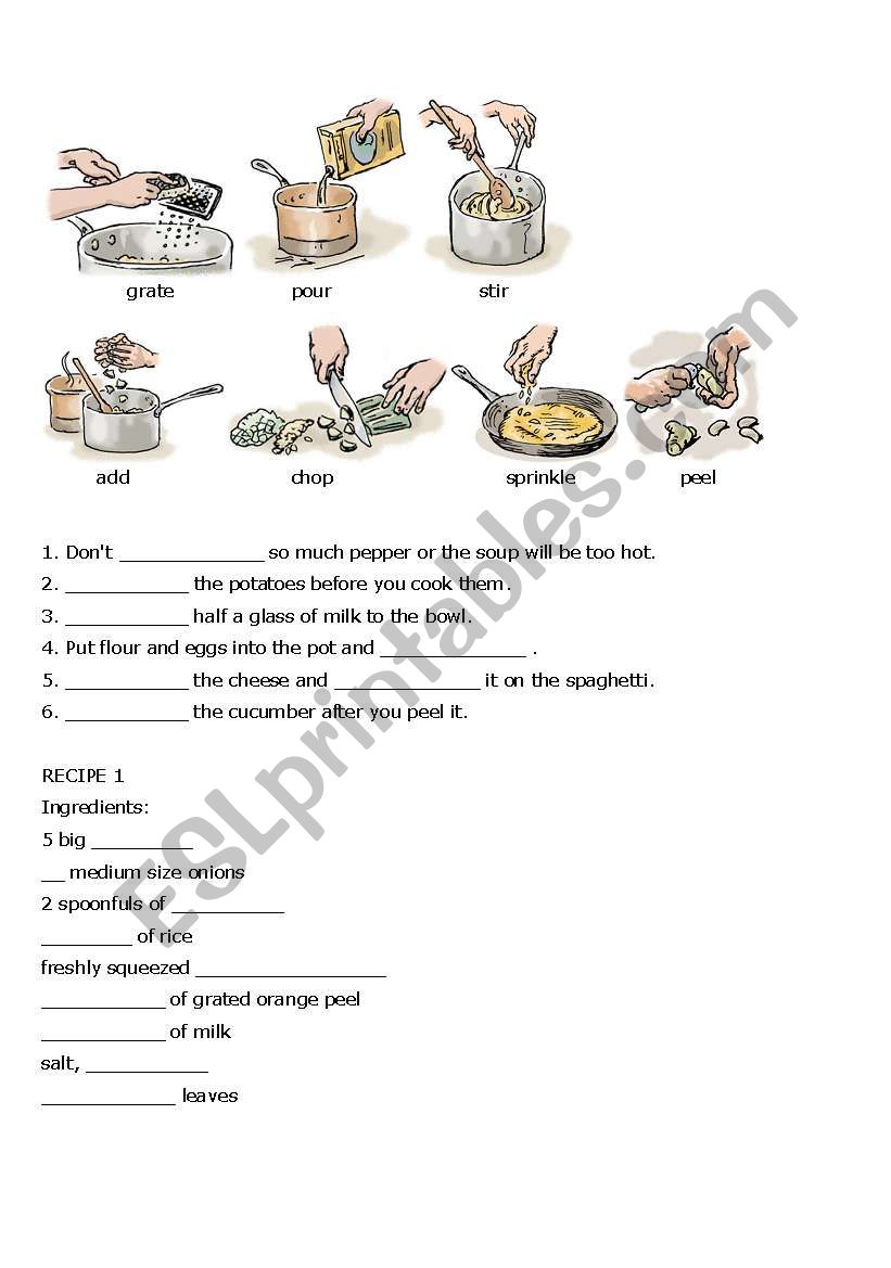 preparing meals worksheet