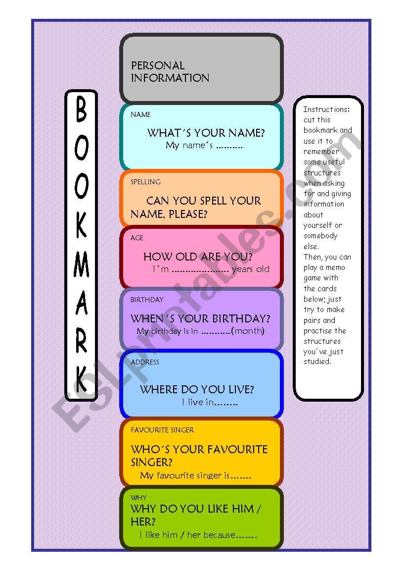 BOOKMARK plus MEMO GAME  (2 PAGES)