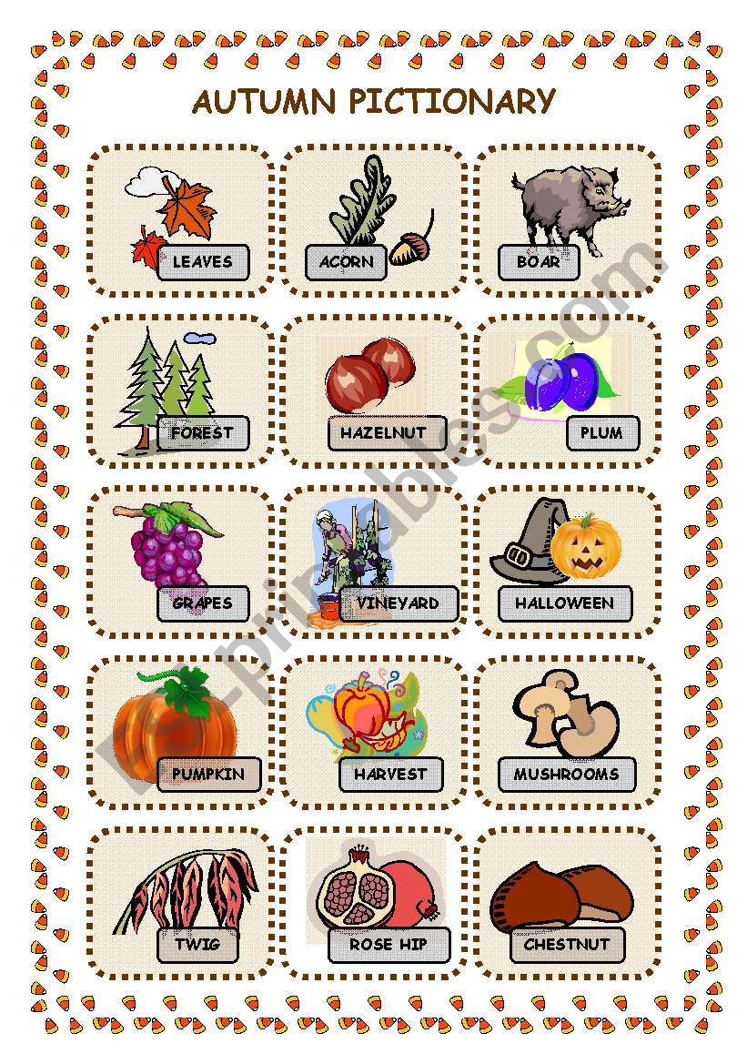 Autumn pictionary worksheet