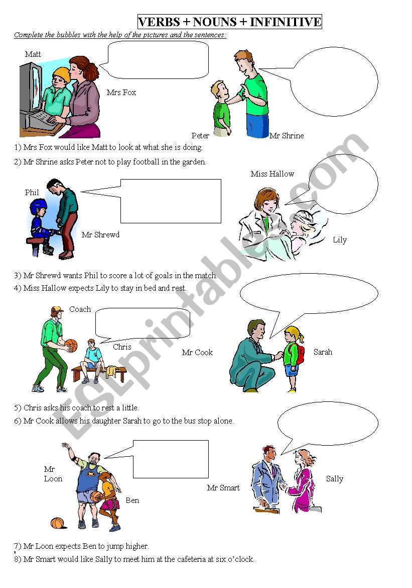 verbs + nouns + infinitive 2 worksheet