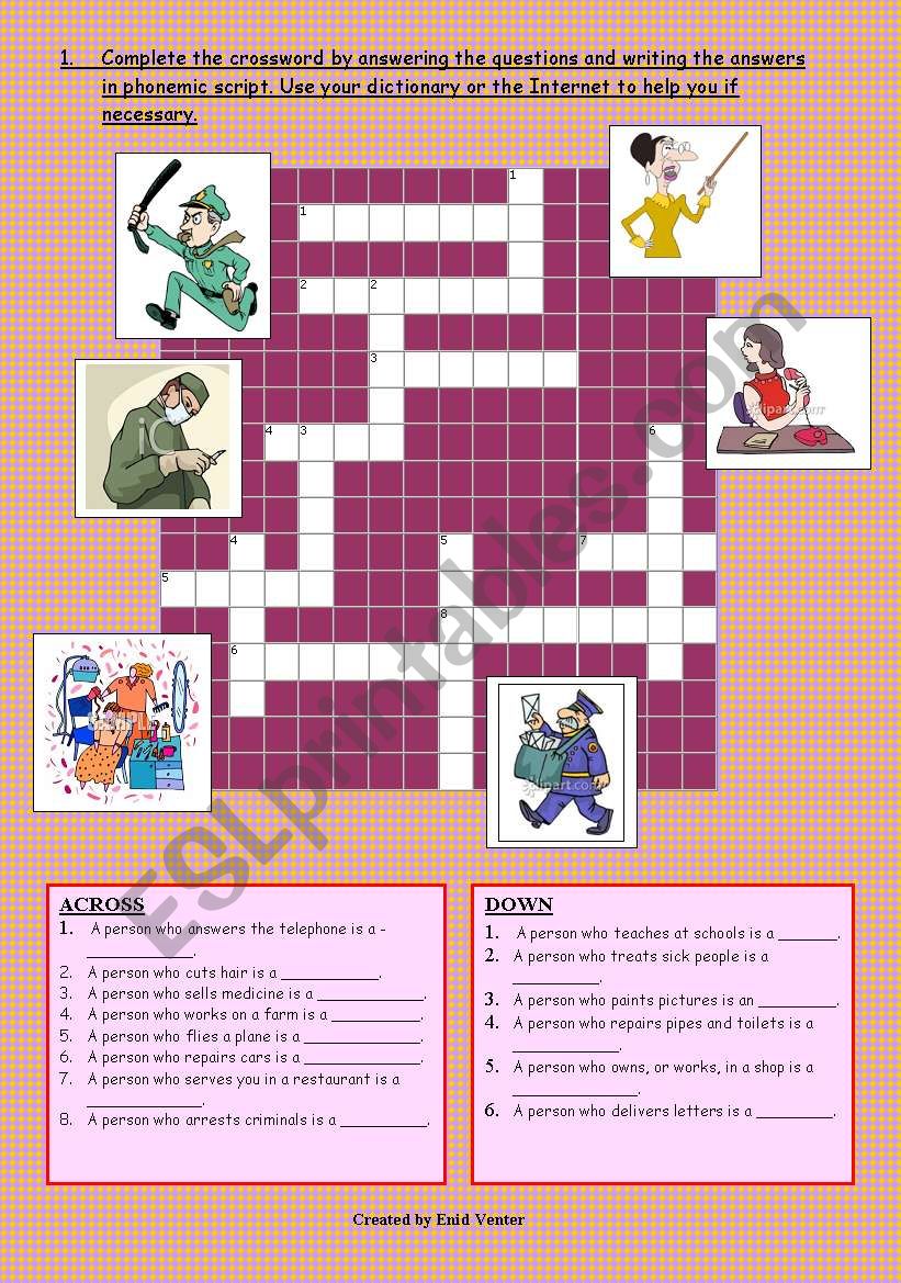 Phonemic Crosssword Part 1/2 using JOBS vocabulary