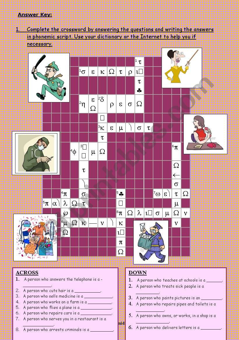 Phonemic Crossword Part 2/2 using JOBS vocabulary :ANSWER KEY