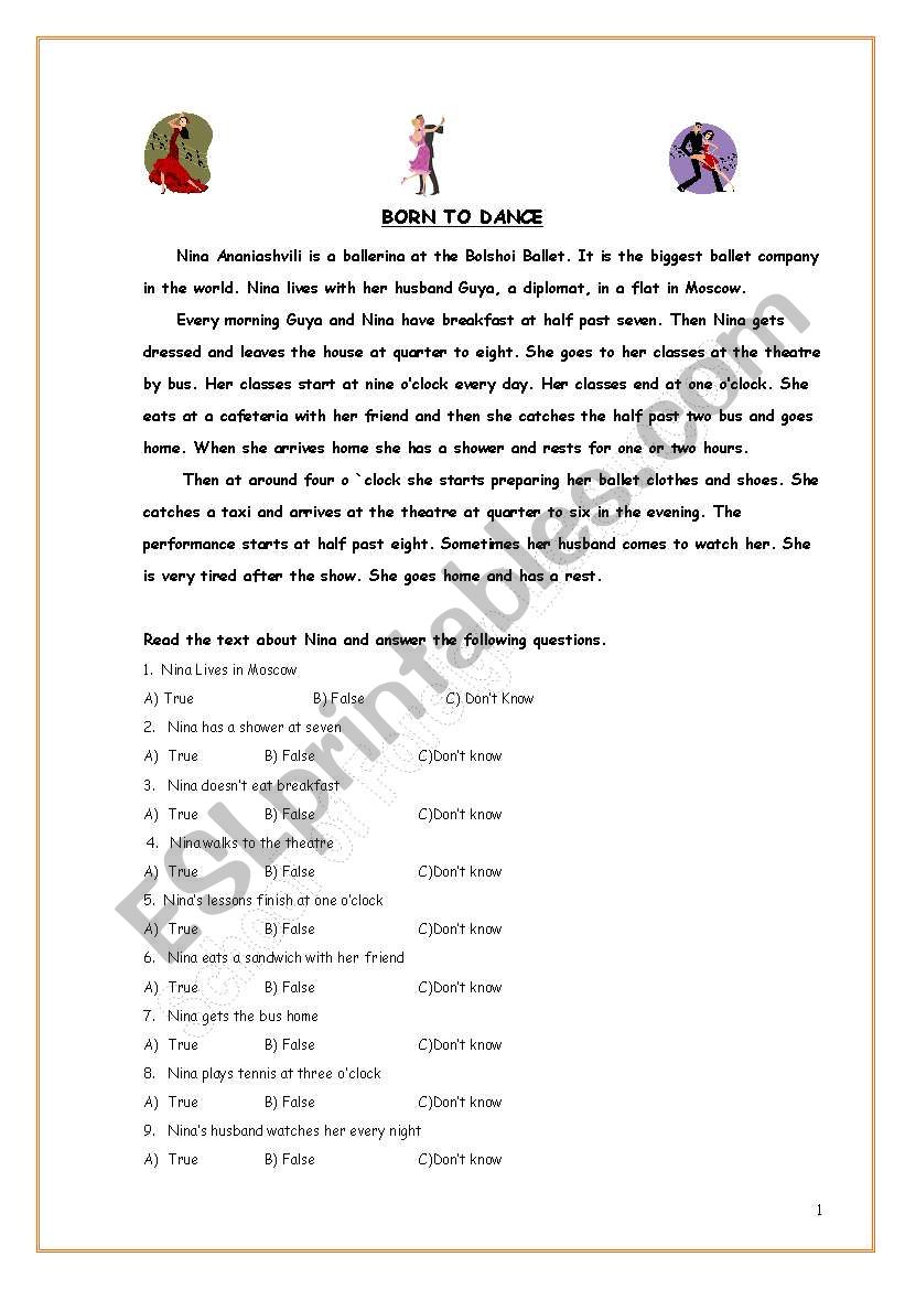 Born To Dance worksheet