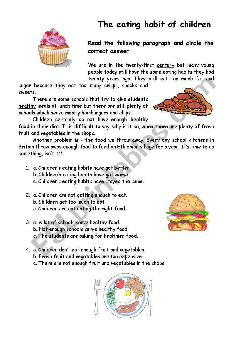 The eating habit of children worksheet