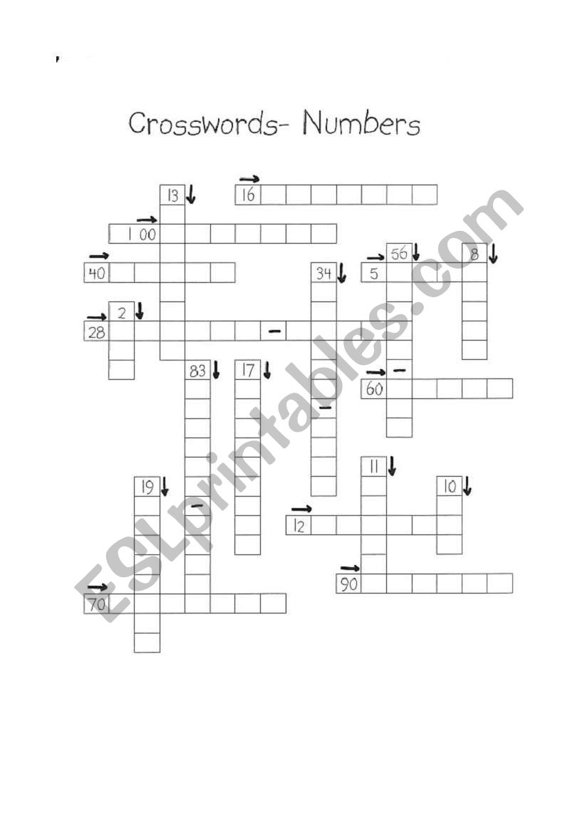 CROSSWORDS NUMBERS worksheet